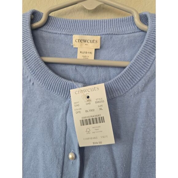 NWT Crewcuts J.Crew Pearl Button Cardigan Girls XL (12–14) Blue Cotton Classic - Picture 3 of 7